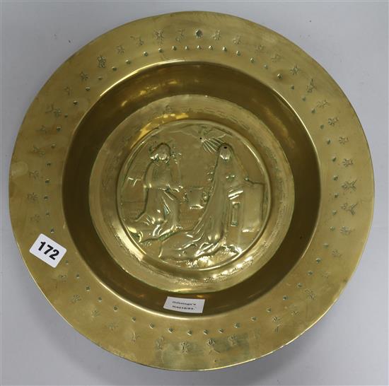 An early 18th century Dutch brass alms dish